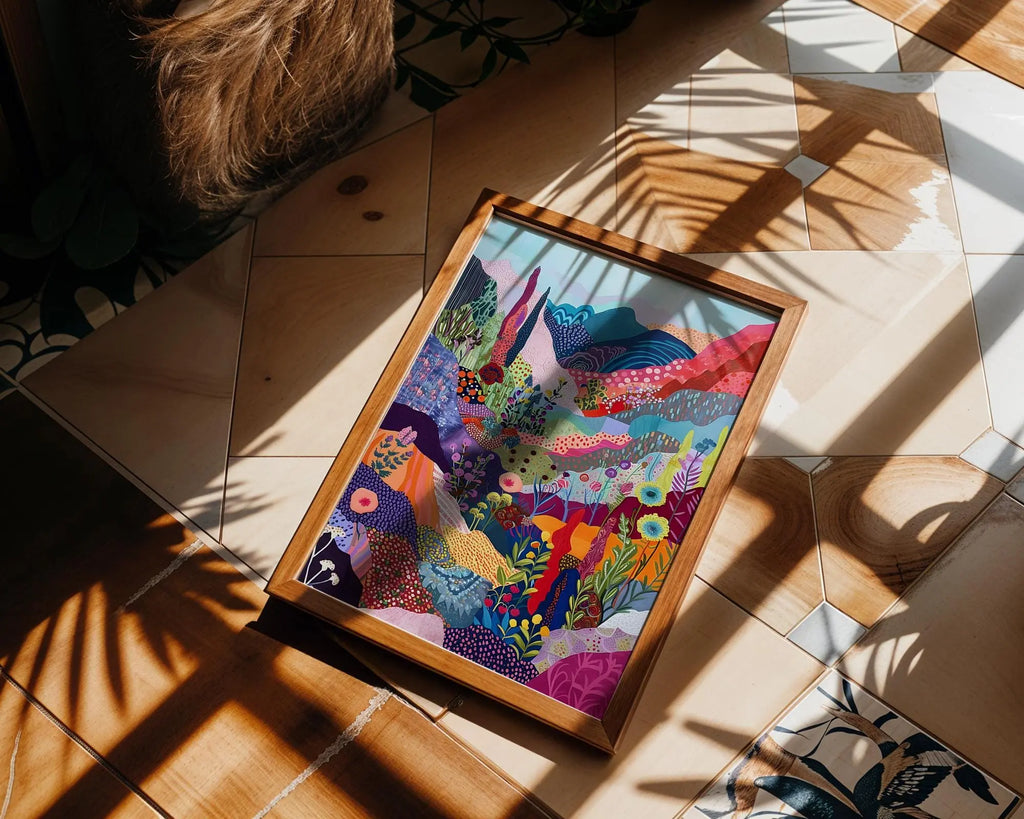 Modern Pop Art | Colorful Abstract Landscape  Print | Modern Floral Mountain Painting wall art print, modern home decor, unframed artwork by Nomad & Nest