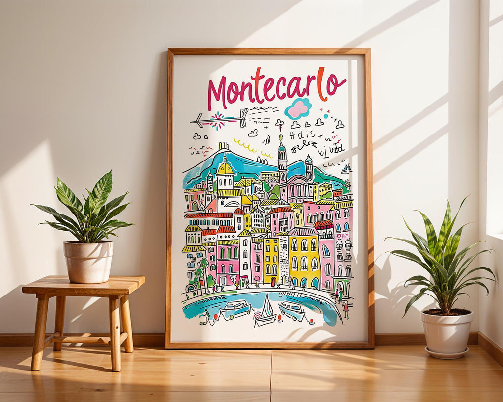 Monte Carlo Cityscape Poster | Colorful French Riviera Illustration wall art print, modern home decor, unframed artwork by Nomad & Nest
