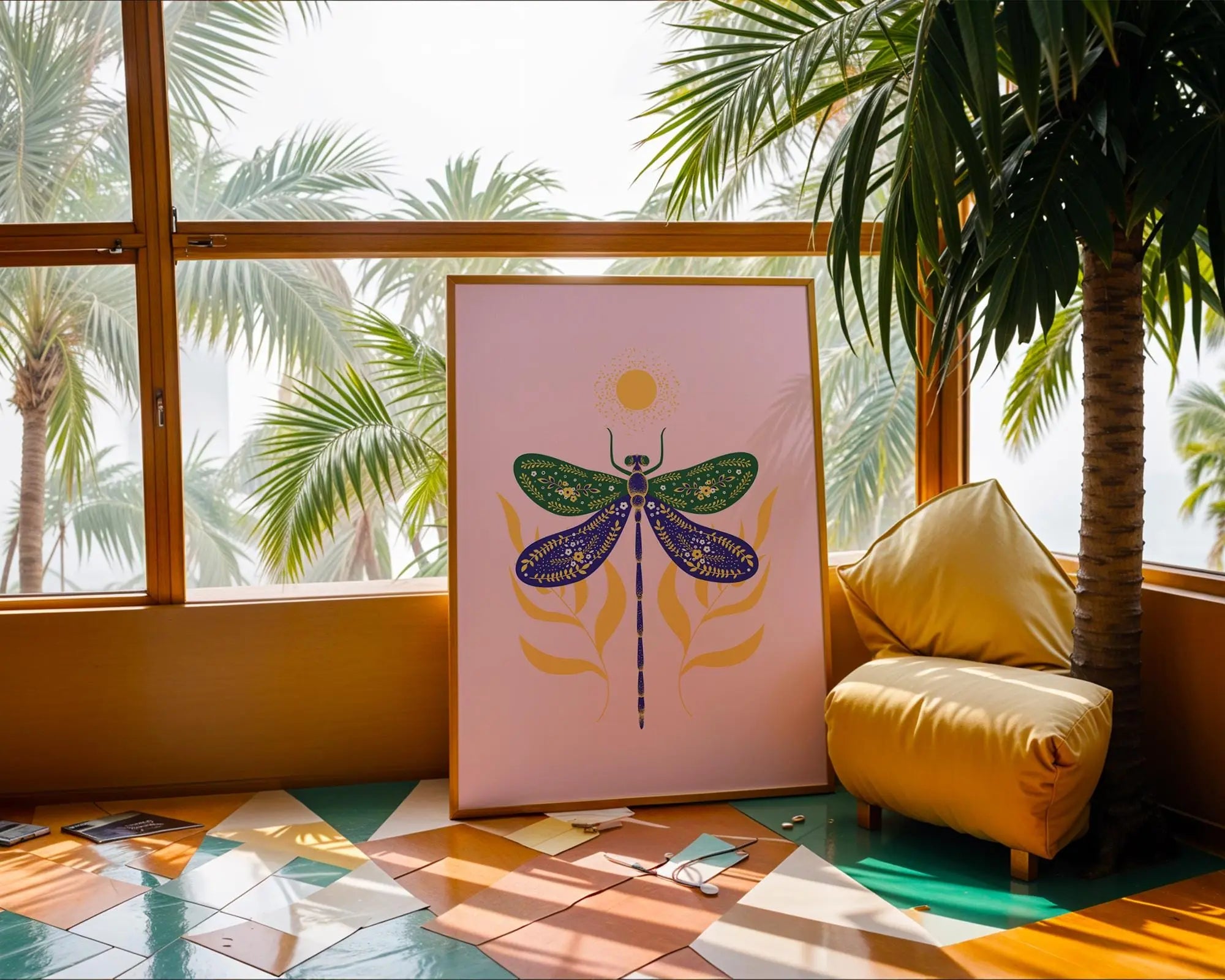 Dragonfly Botanical Art Print | Colorful Insect Illustration wall art print, modern home decor, unframed artwork by Nomad & Nest
