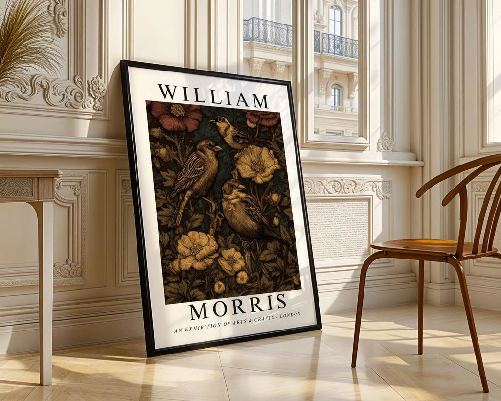 William Morris Print Botanical  | Vintage Bird & Poppy Poster wall art print, modern home decor, unframed artwork by Nomad & Nest