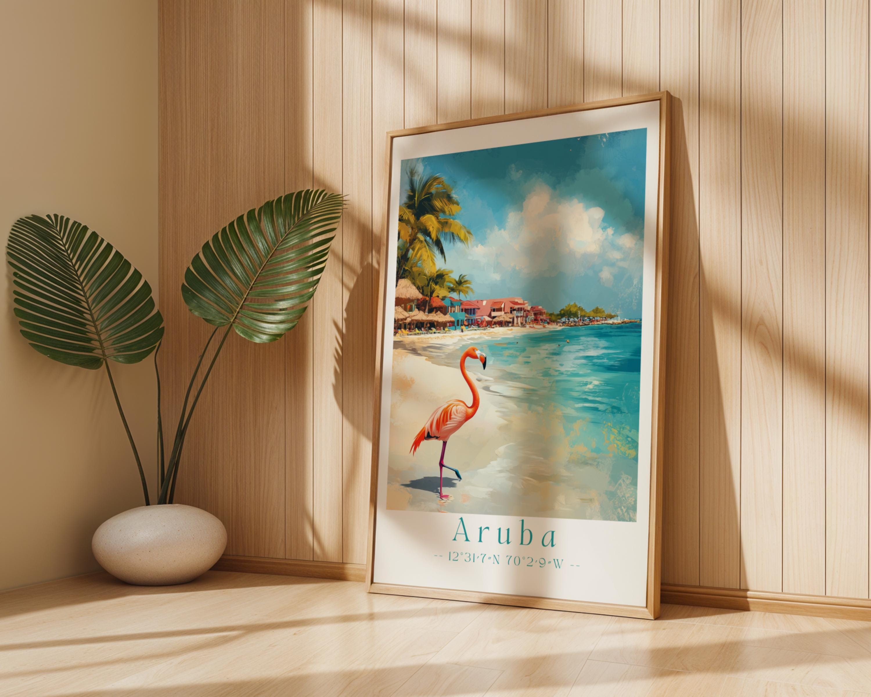 Aruba Flamingo Beach Print – Tropical Coastal Wall Art wall art print, modern home decor, unframed artwork by Nomad & Nest