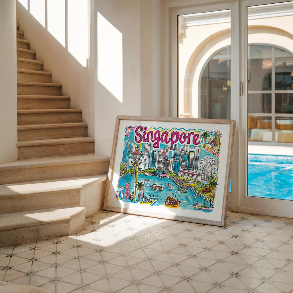 Singapore Cityscape Poster | Colorful Travel Art Print wall art print, modern home decor, unframed artwork by Nomad & Nest