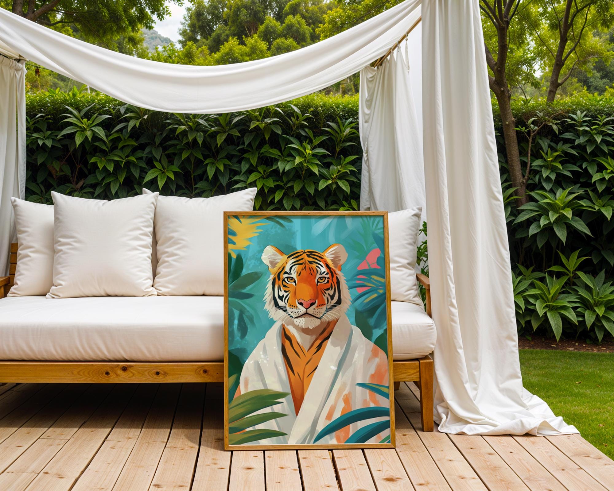 Tropical Tiger Print | Quirky Animal Robe Art wall art print, modern home decor, unframed artwork by Nomad & Nest