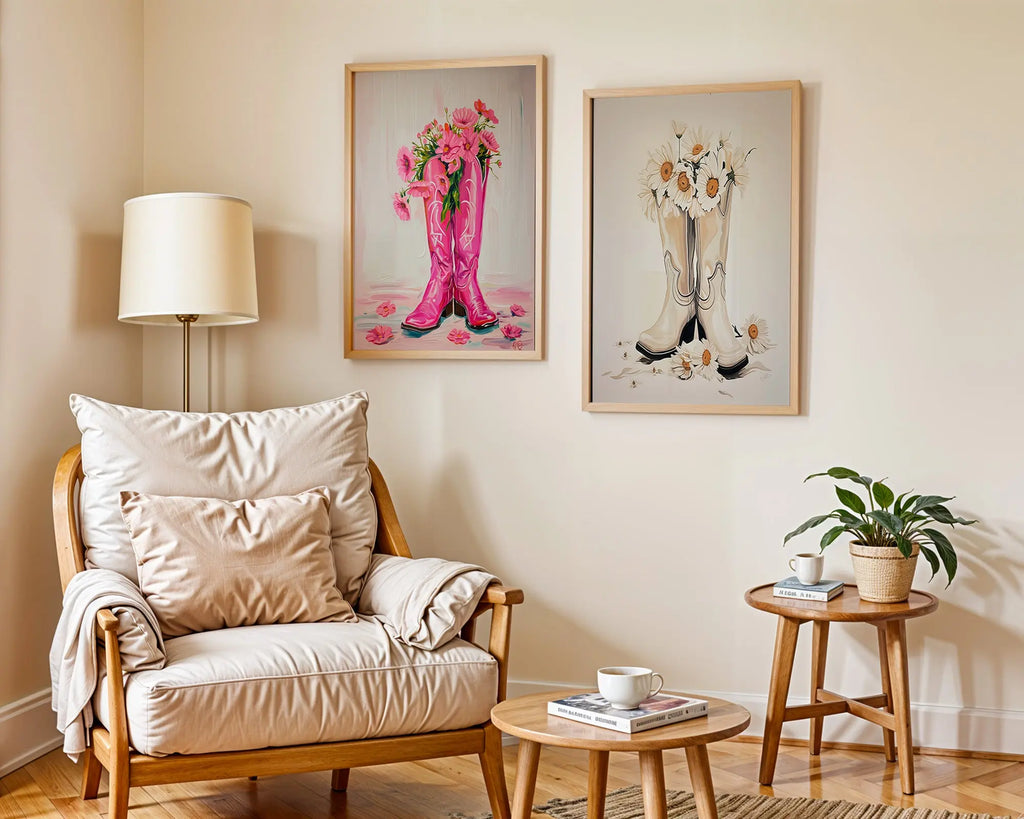 Colourful Prints | Cowgirl Boots Floral Art Prints | Western Home Decor (Set of 2) wall art print, modern home decor, unframed artwork by Nomad & Nest