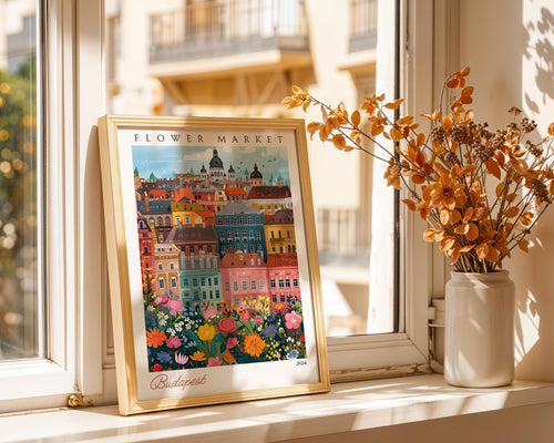 Budapest Flower Market Poster | Vintage Hungarian Travel Art Print wall art print, modern home decor, unframed artwork by Nomad & Nest