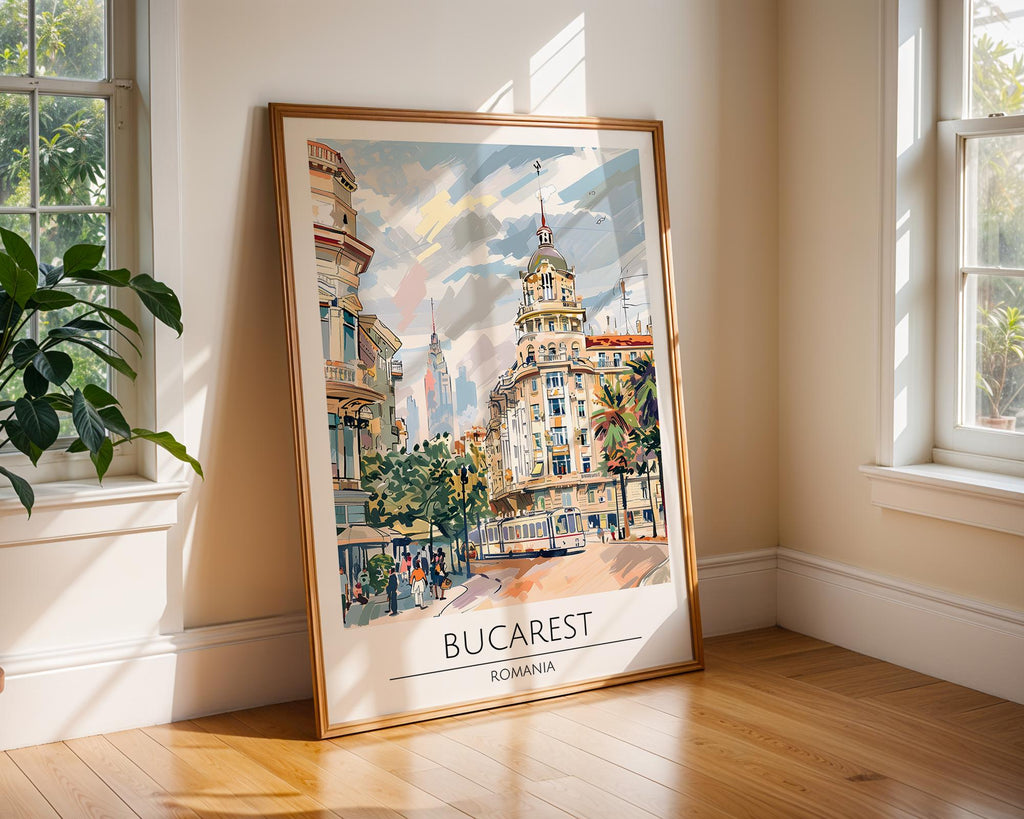 Bucharest Travel Poster | Historic Romania Cityscape Art Print wall art print, modern home decor, unframed artwork by Nomad & Nest
