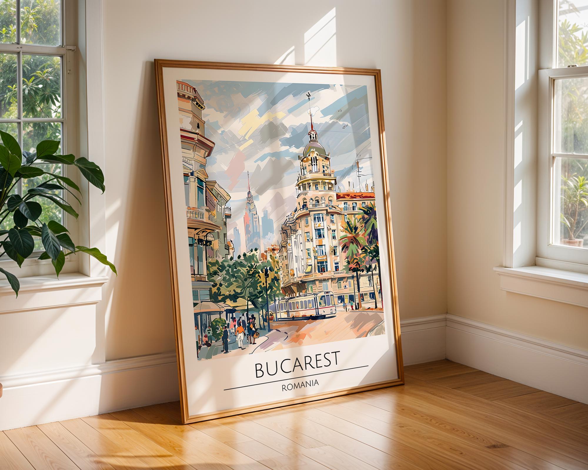 Bucharest Travel Poster | Historic Romania Cityscape Art Print wall art print, modern home decor, unframed artwork by Nomad & Nest