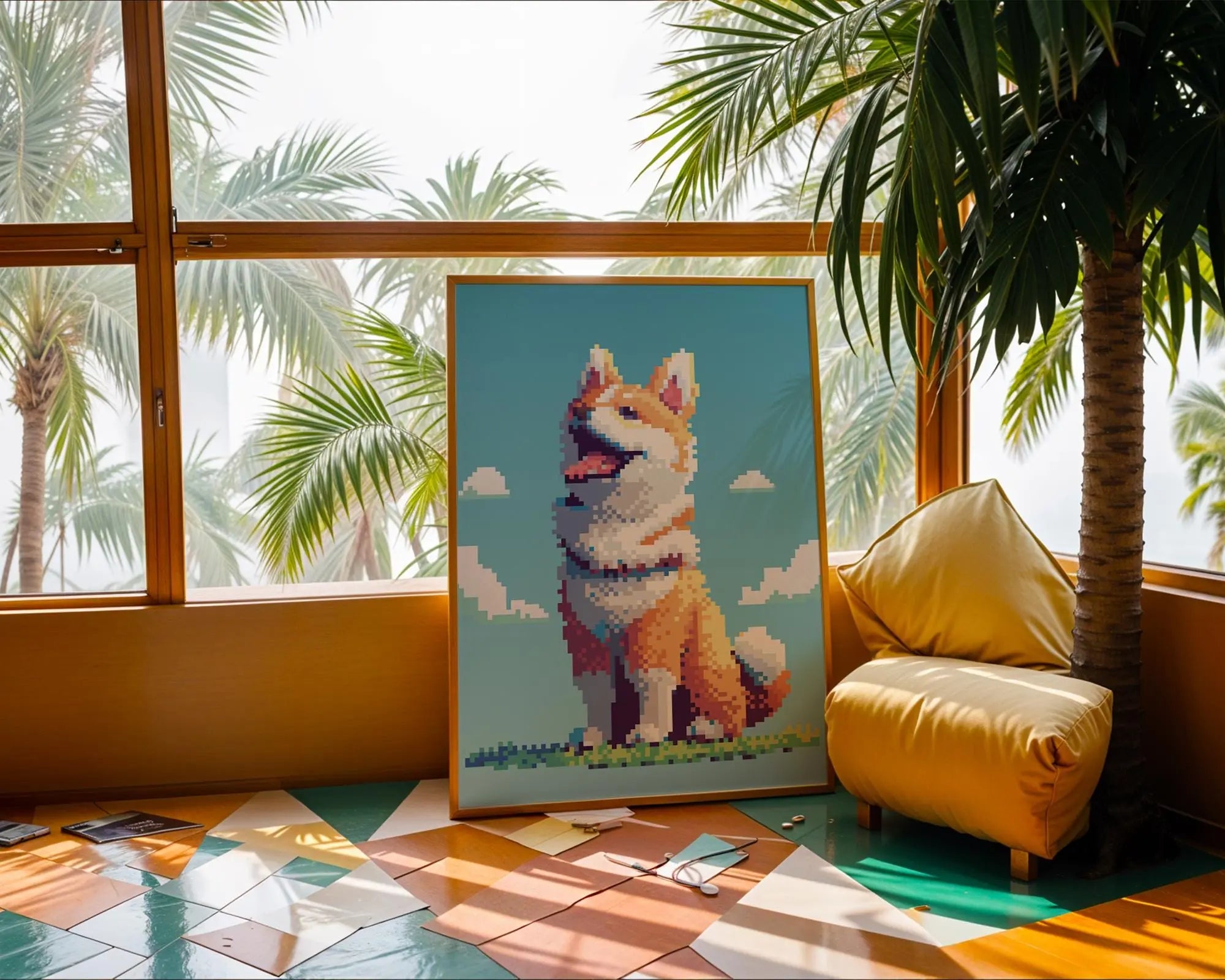 Shiba Inu Pixel Art Print | Retro Dog Illustration wall art print, modern home decor, unframed artwork by Nomad & Nest