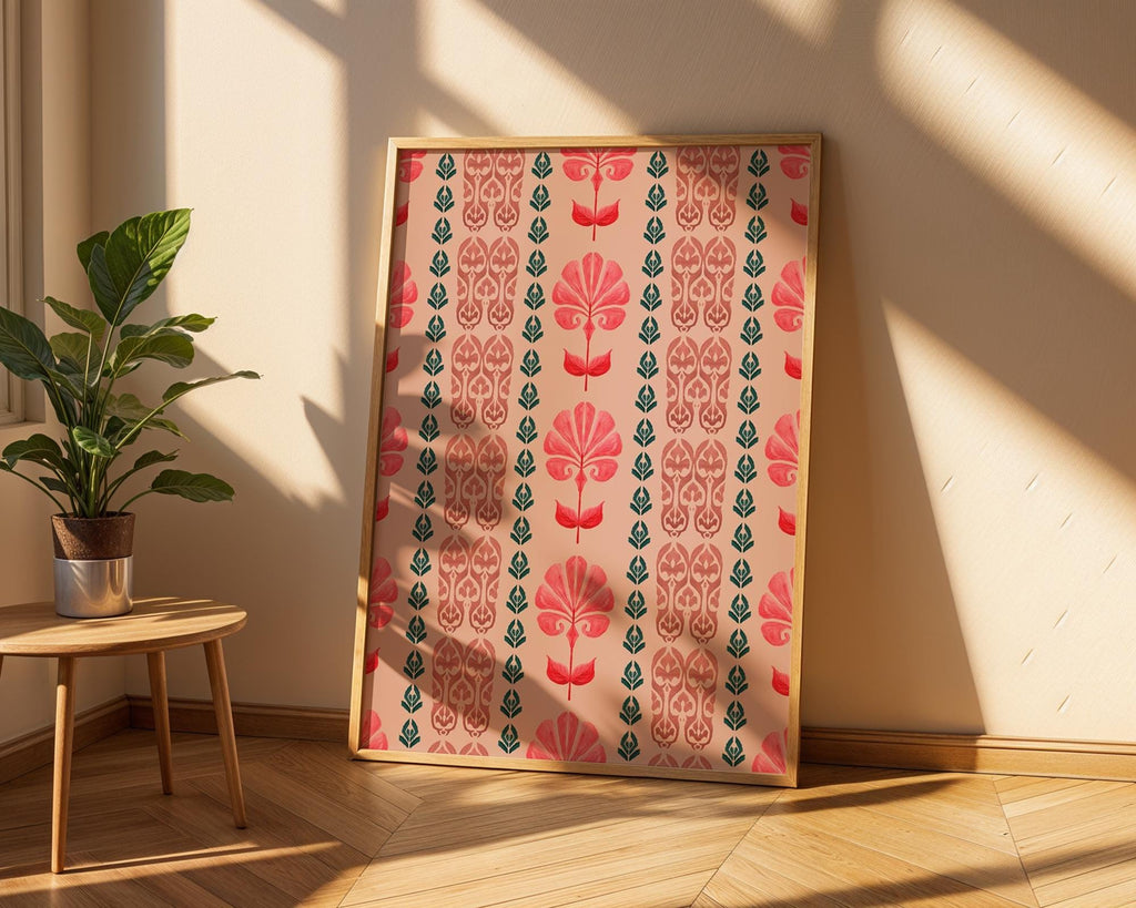 Pink Floral Art Print | Modern Folk Pattern, Scandinavian Design wall art print, modern home decor, unframed artwork by Nomad & Nest