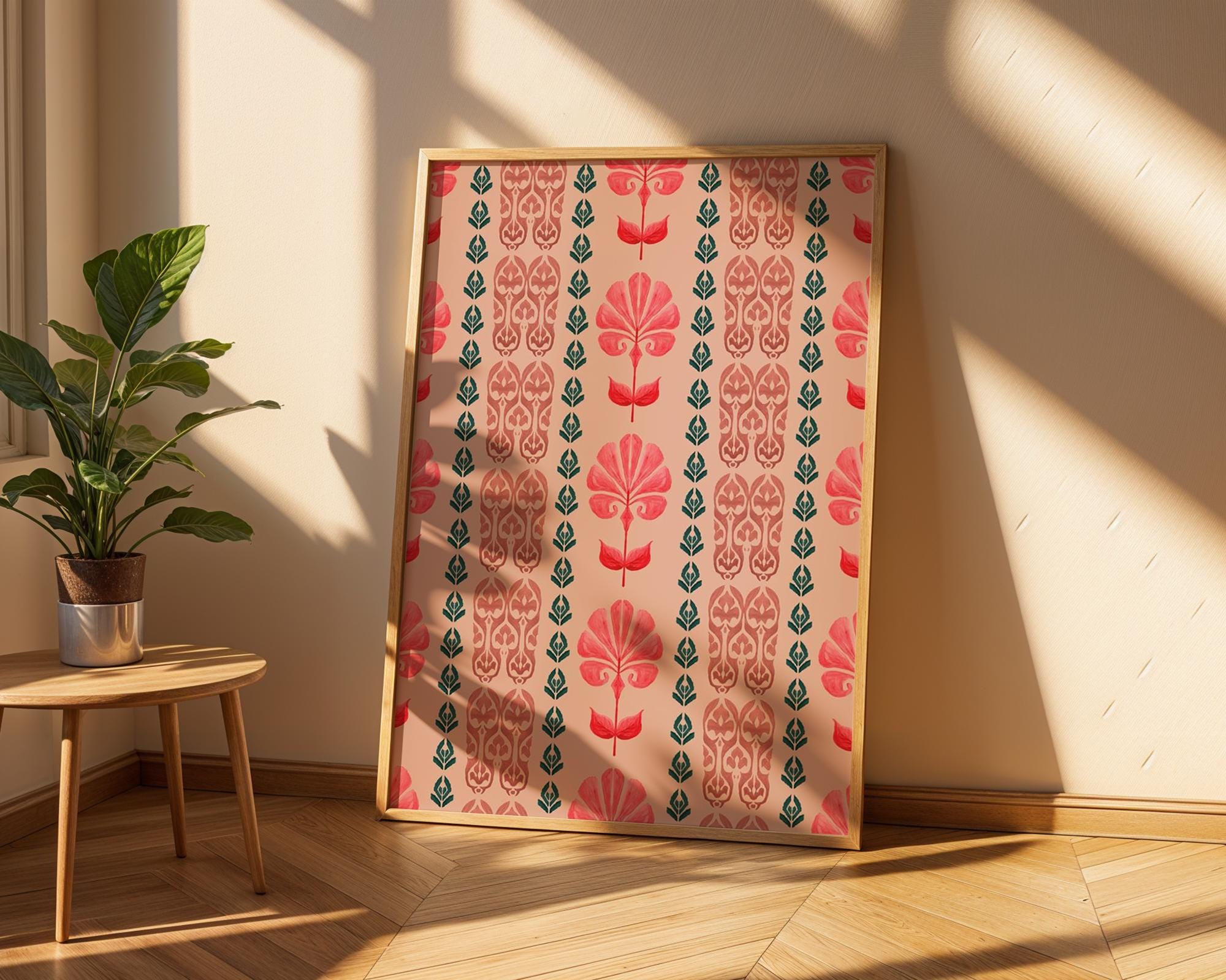 Pink Floral Art Print | Modern Folk Pattern, Scandinavian Design wall art print, modern home decor, unframed artwork by Nomad & Nest