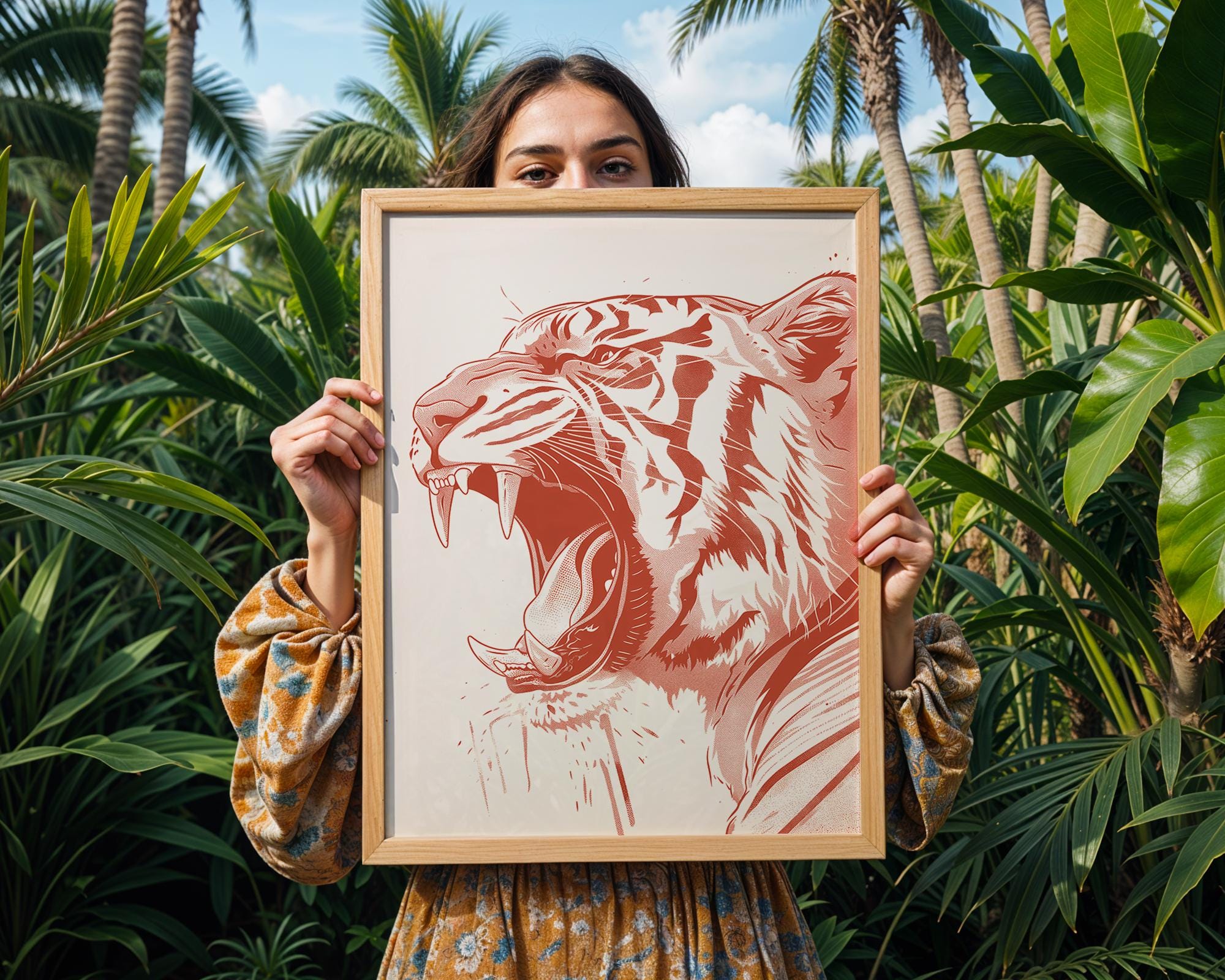 Red Roaring Tiger Art Print, Jungle Nursery Decor wall art print, modern home decor, unframed artwork by Nomad & Nest