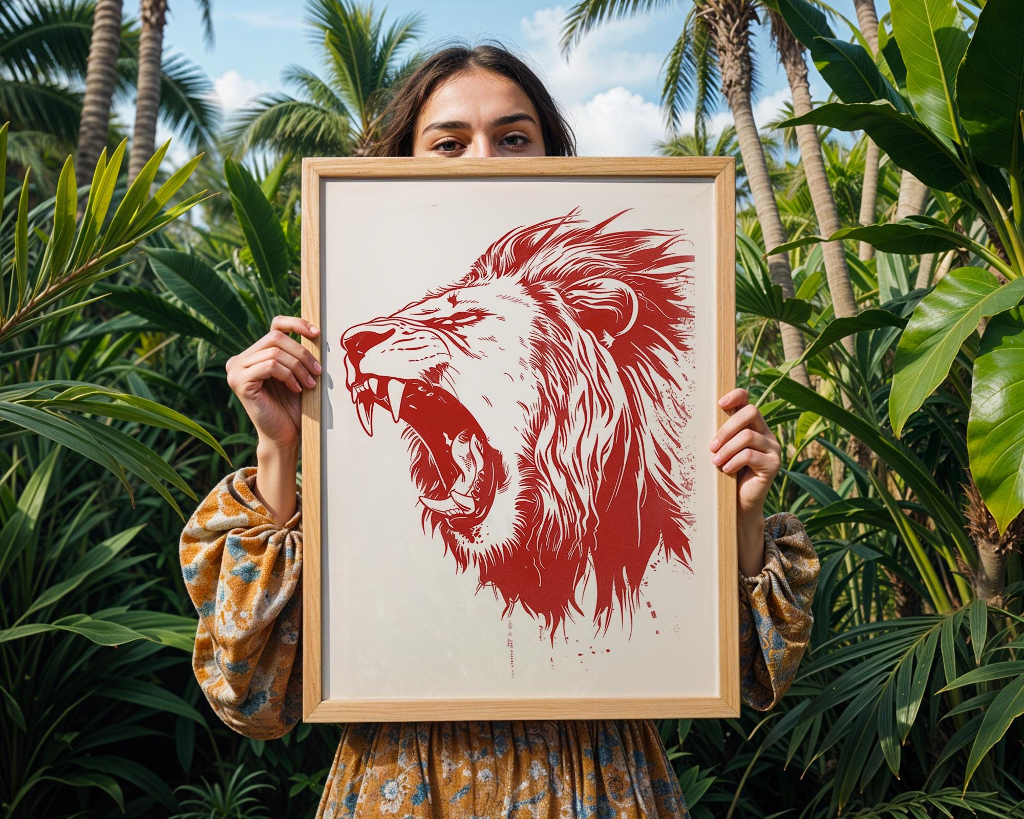 Red Lion Roar Wall Art Print, Modern Jungle Safari Decor wall art print, modern home decor, unframed artwork by Nomad & Nest