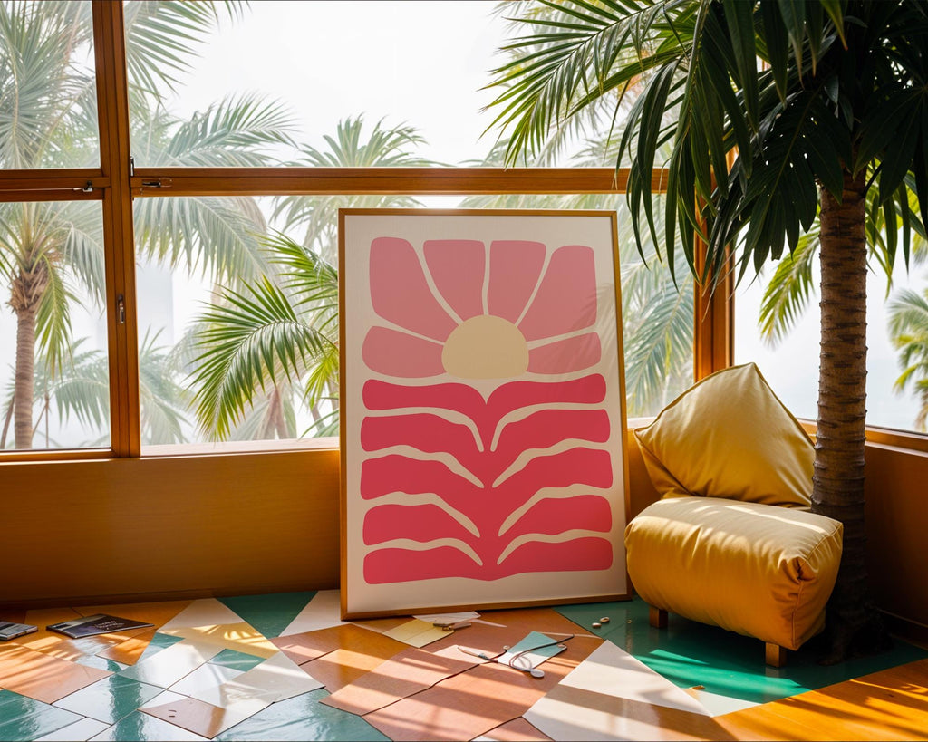 Abstract Pink Flower Print | Mid Century Modern Sunset Poster wall art print, modern home decor, unframed artwork by Nomad & Nest