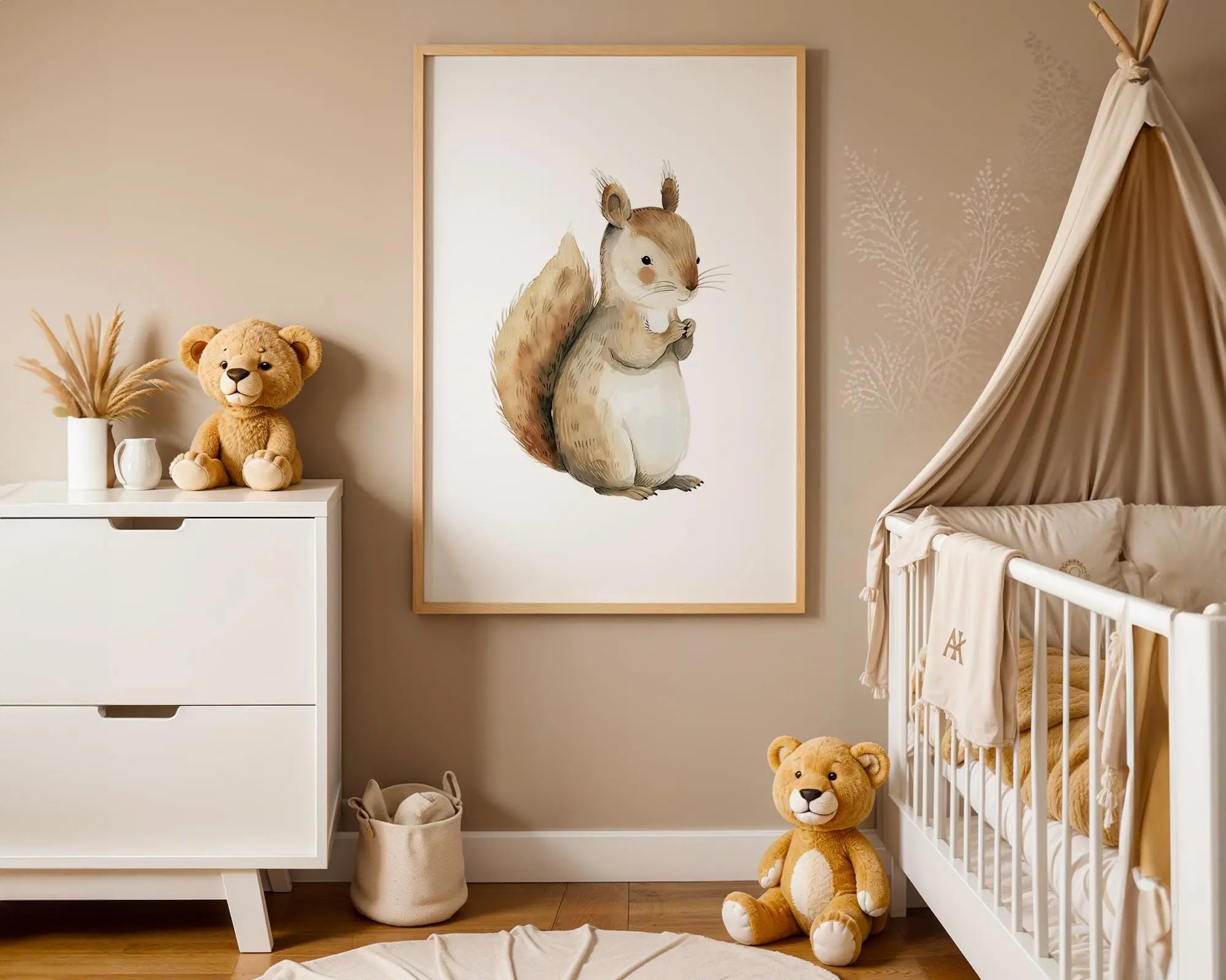Playroom Ideas | Squirrel Nursery Wall Art | Woodland Animal Baby Illustration wall art print, modern home decor, unframed artwork by Nomad & Nest