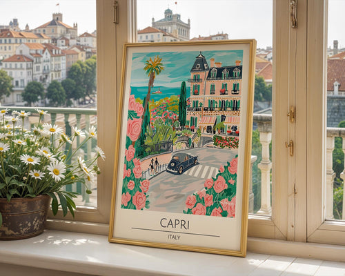 Capri Italy Travel Poster | Vintage Villa Illustration Art Print wall art print, modern home decor, unframed artwork by Nomad & Nest