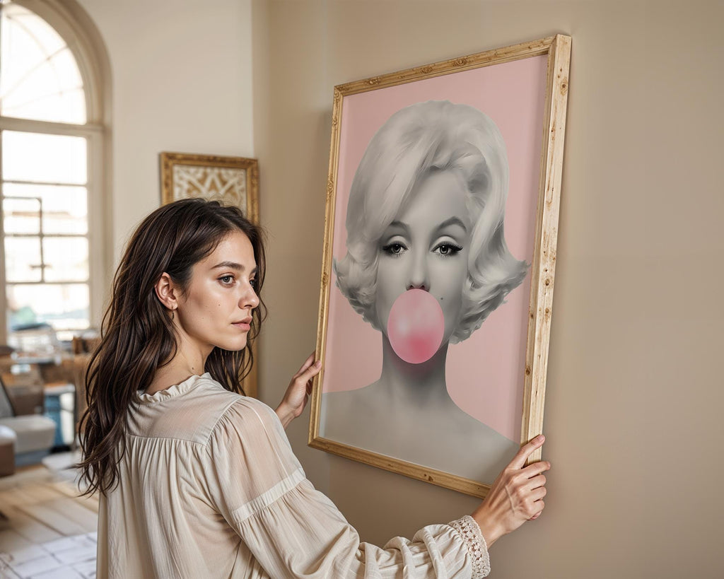 Modern Pop Art | Marilyn Monroe  Print | Pink Bubblegum, Retro Glamour wall art print, modern home decor, unframed artwork by Nomad & Nest
