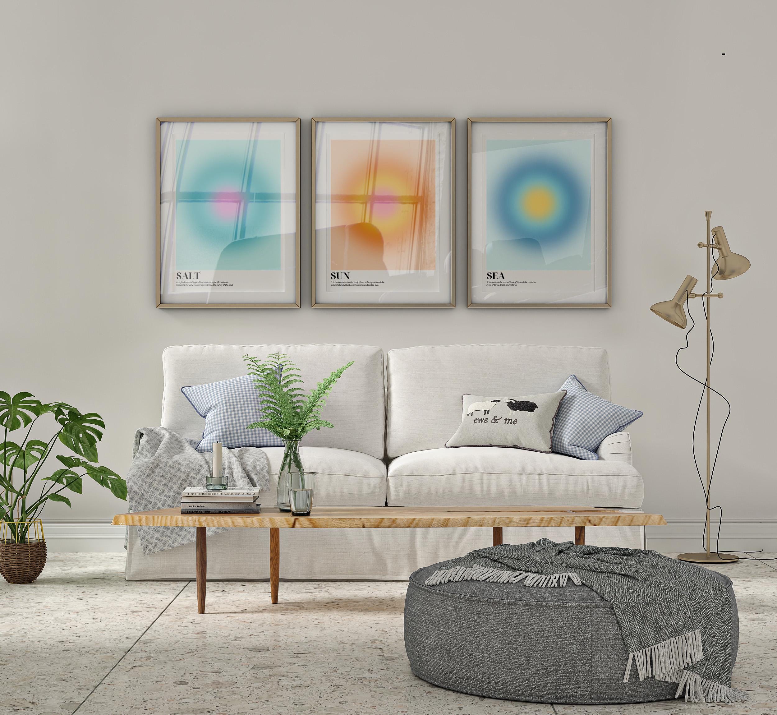 Colourful Prints | Sun Sea Salt Gradient Art Print Set | Modern Coastal Decor wall art print, modern home decor, unframed artwork by Nomad & Nest