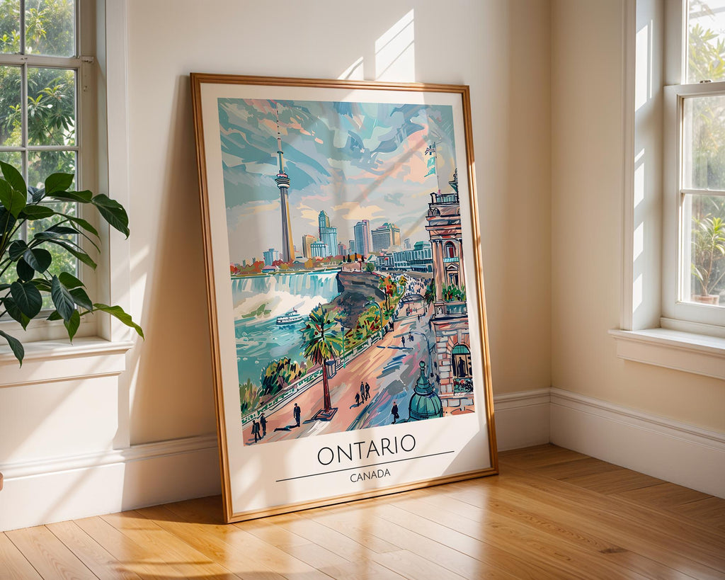 Ontario Canada Travel Wall Art | Niagara Falls & CN Tower Poster | Illustrated Canadian Cityscape Print Decor | Bedroom Decor wall art print, modern home decor, unframed artwork by Nomad & Nest