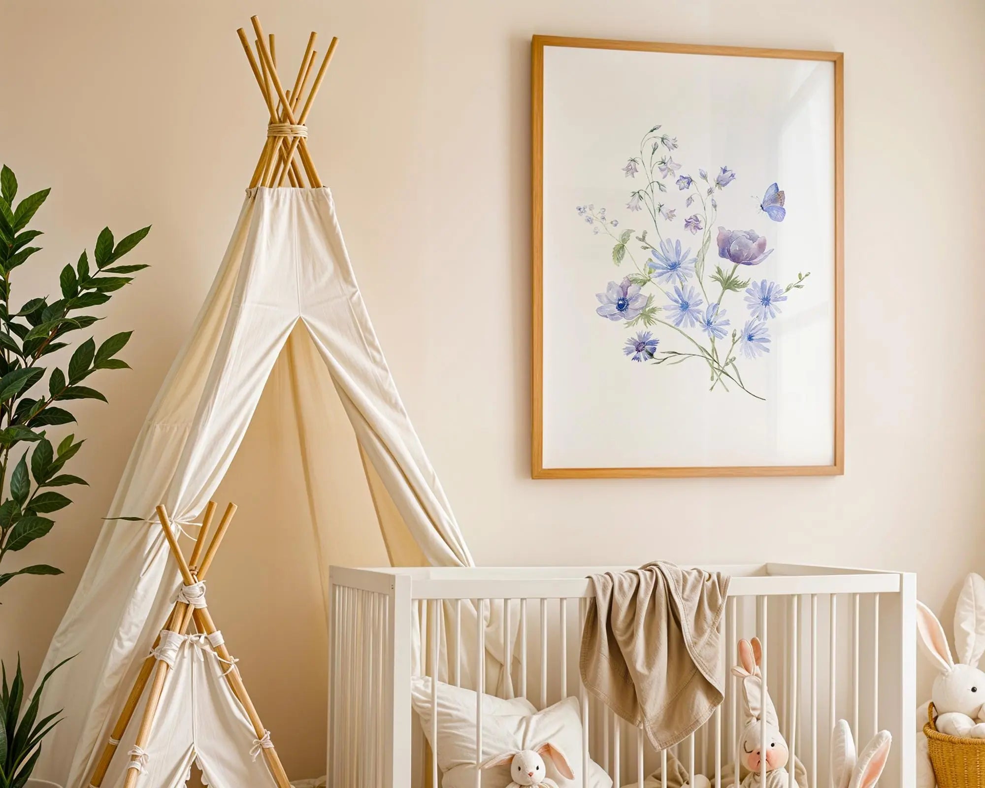 Playroom Ideas | Blue Meadow Flowers Nursery Print | Soft Botanical Wall Art wall art print, modern home decor, unframed artwork by Nomad & Nest