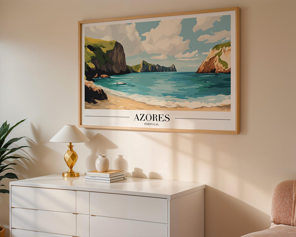 Azores Portugal Travel Poster | Vintage Coastal Island Art Print wall art print, modern home decor, unframed artwork by Nomad & Nest