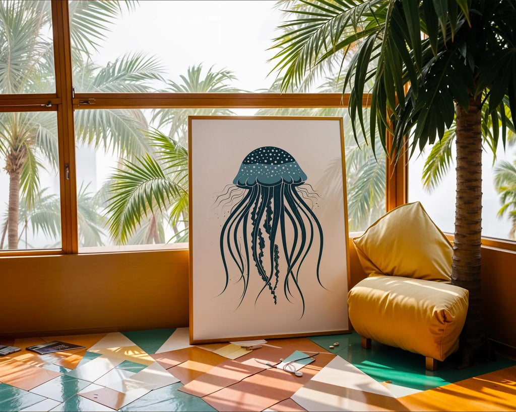 Blue Jellyfish Art Print, Deep Sea Nautical Wall Decor wall art print, modern home decor, unframed artwork by Nomad & Nest