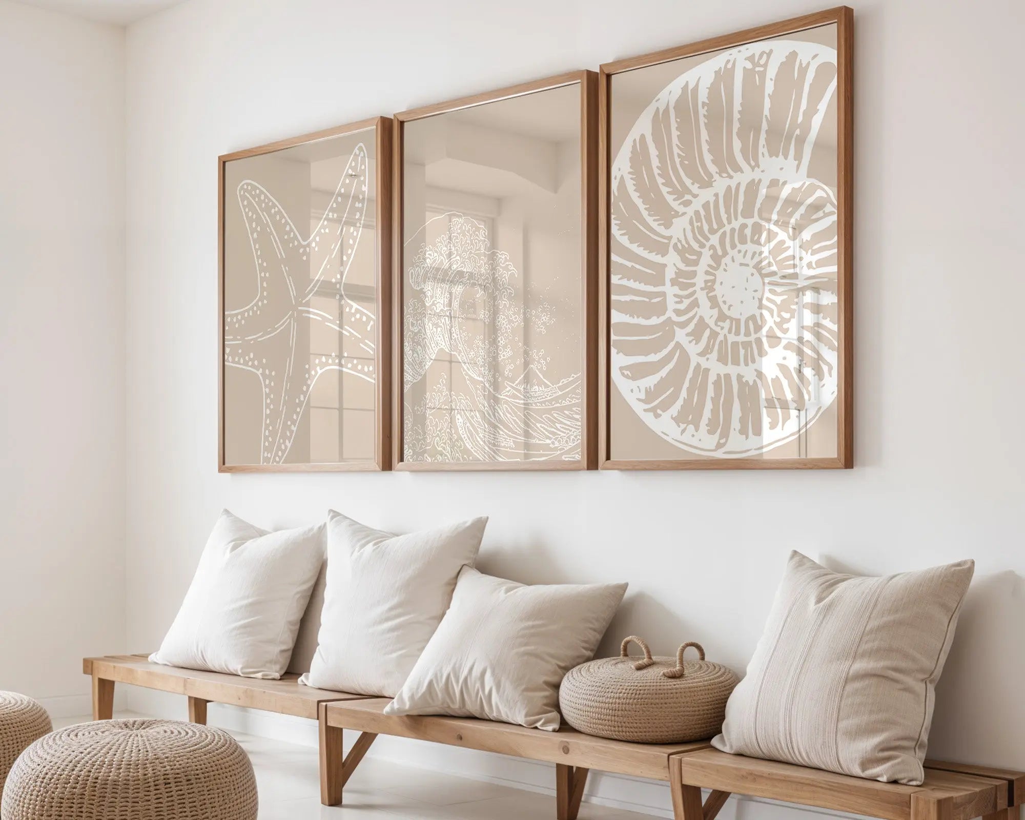 Colourful Prints | Coastal Print Set | Taupe Beach Art, Starfish, Wave, Shell (Set of 3) wall art print, modern home decor, unframed artwork by Nomad & Nest