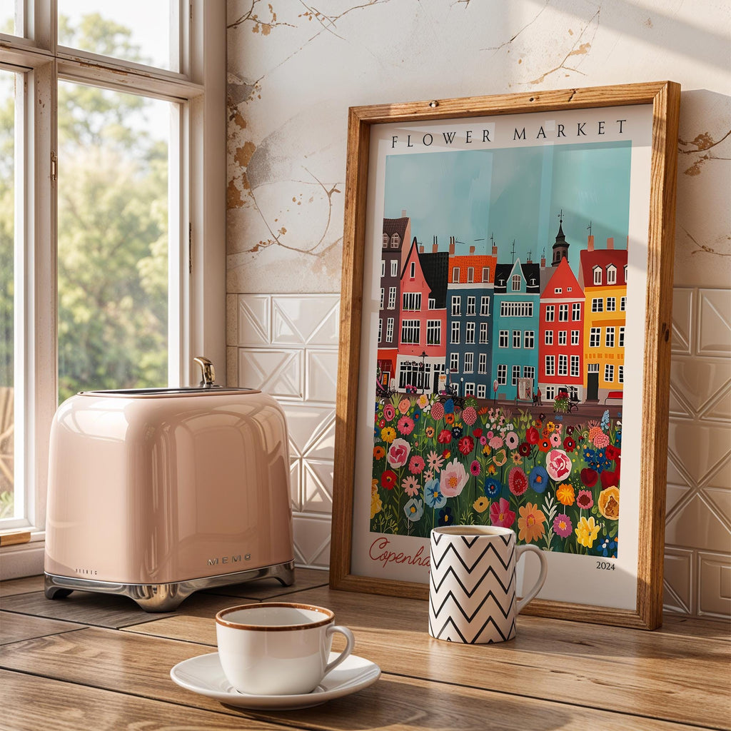 Copenhagen Flower Market Print | Vintage Danish Travel Poster wall art print, modern home decor, unframed artwork by Nomad & Nest
