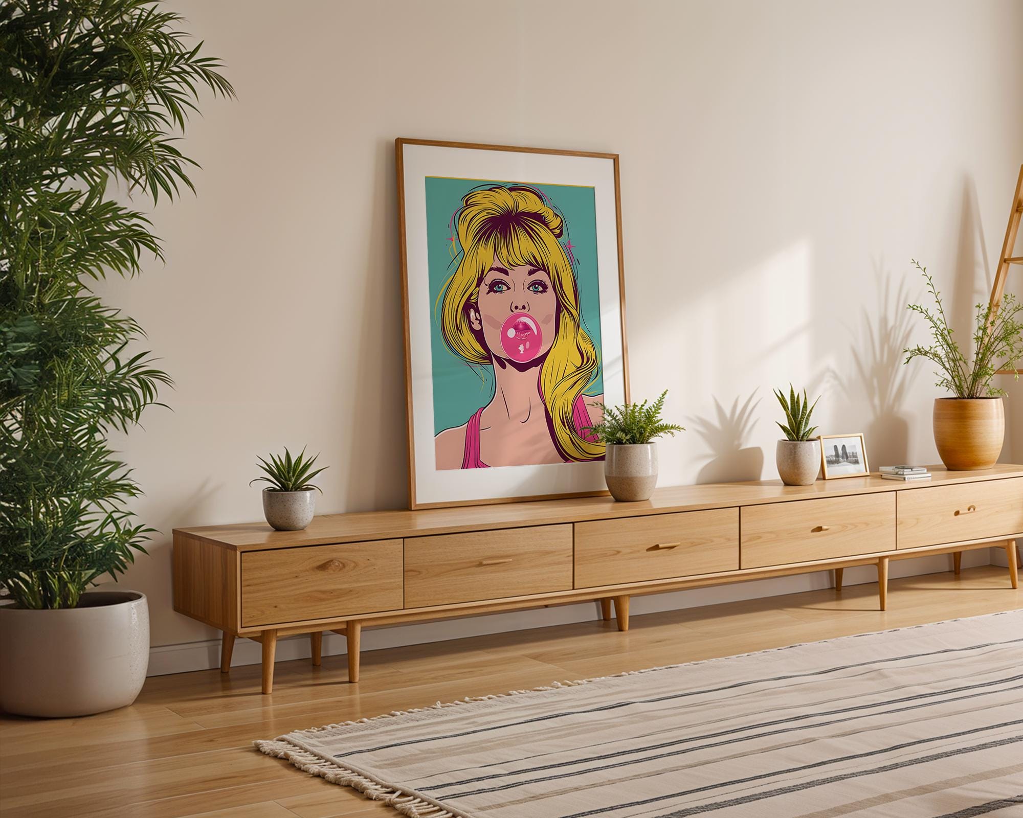 Modern Pop Art | Print | Blonde Bubble Gum Girl, Retro Comic Style wall art print, modern home decor, unframed artwork by Nomad & Nest