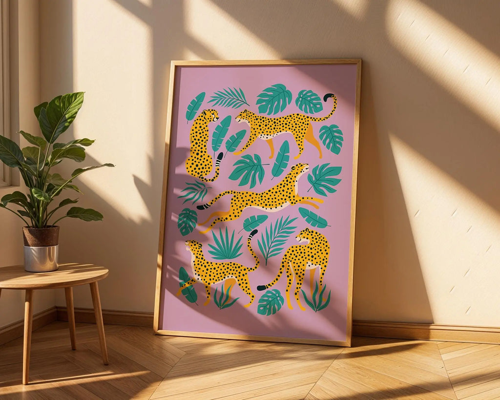 Cheetah Jungle Art Print | Boho Safari Animal Illustration wall art print, modern home decor, unframed artwork by Nomad & Nest
