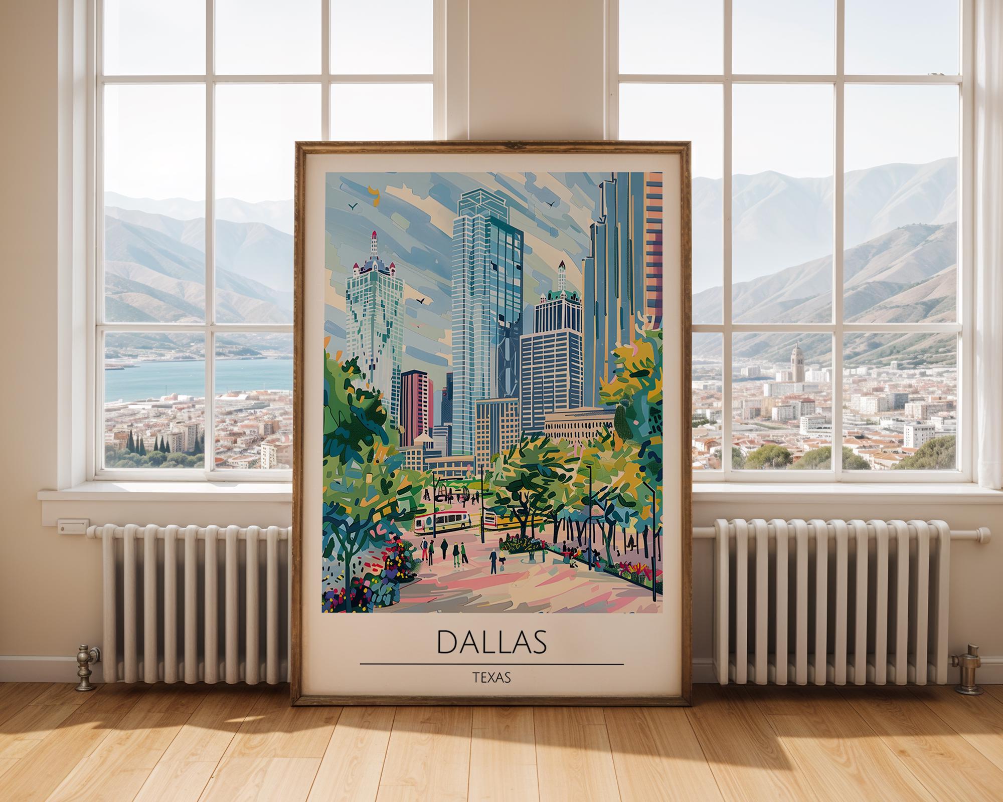 Dallas Texas Skyline Art Print | Colorful Urban Travel Poster wall art print, modern home decor, unframed artwork by Nomad & Nest