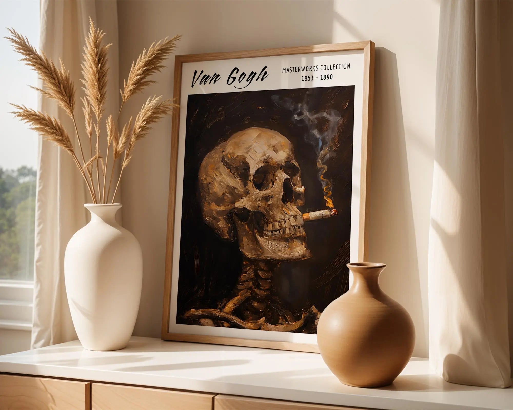 Van Gogh Print | Skull with Cigarette  | Famous Gothic Oil Painting Poster | Dark Macabre Fine Art Wall Artwork for Home or Office | Kitchen wall art print, modern home decor, unframed artwork by Nomad & Nest