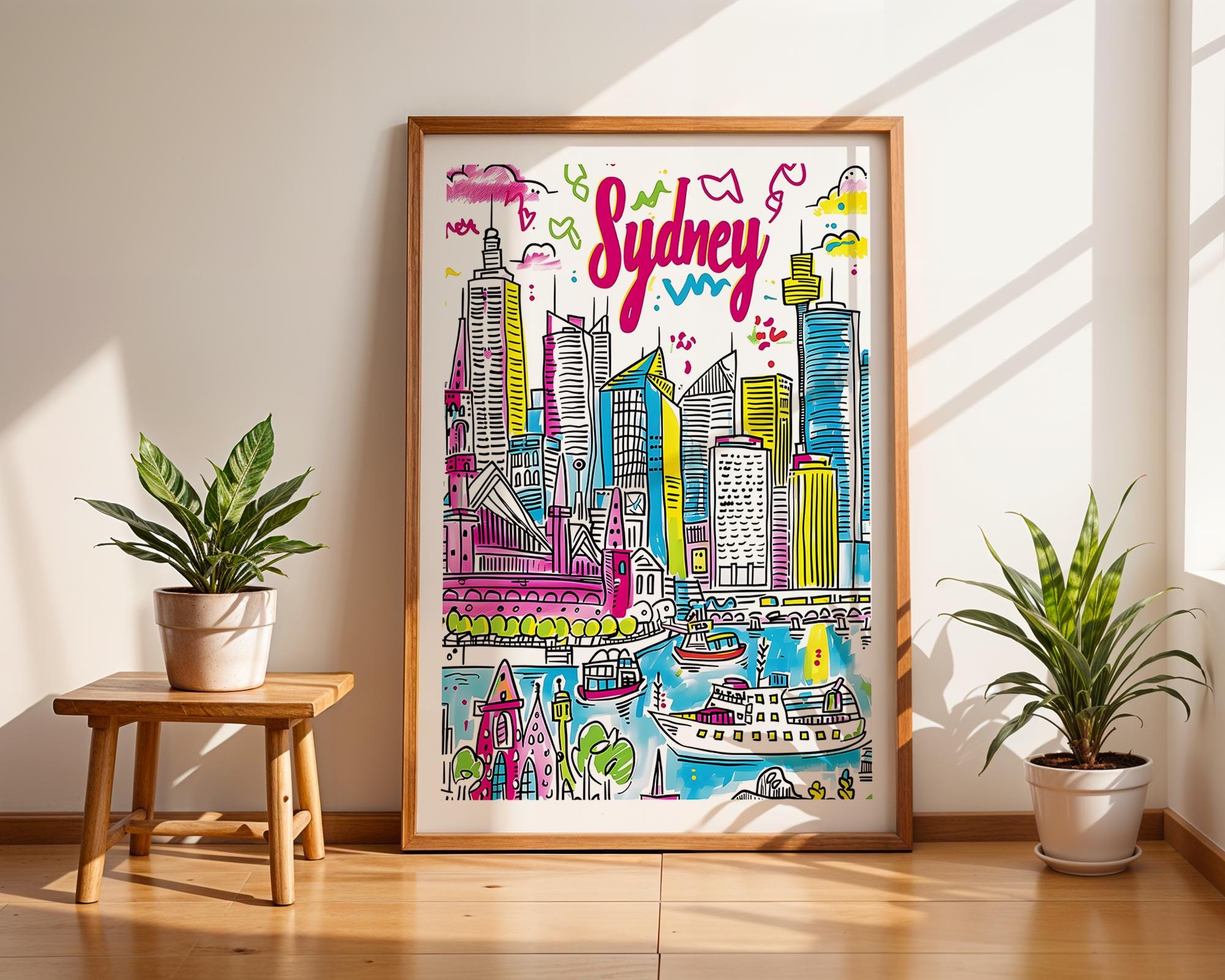 Sydney Opera House Print | Colorful Australia Travel Poster wall art print, modern home decor, unframed artwork by Nomad & Nest