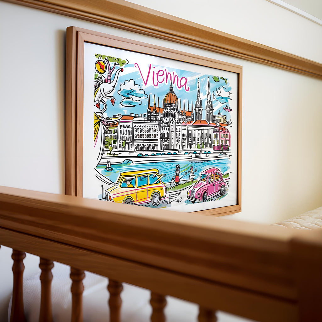 Vienna Austria Travel Poster | Colorful Cityscape Art Print wall art print, modern home decor, unframed artwork by Nomad & Nest