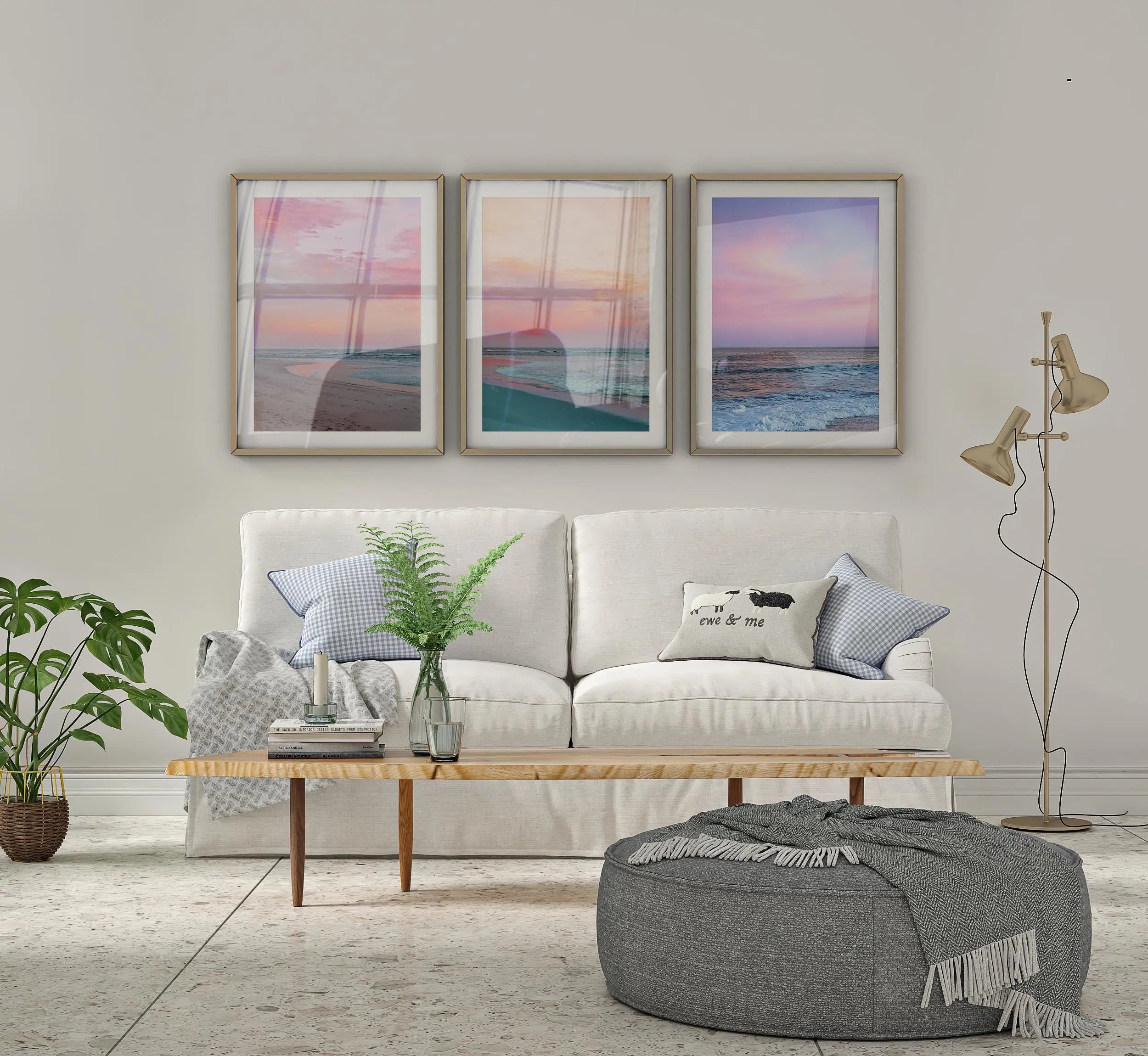 Colourful Prints | Pink Sunset Ocean Photography Print Set, Coastal Living Room Decor wall art print, modern home decor, unframed artwork by Nomad & Nest
