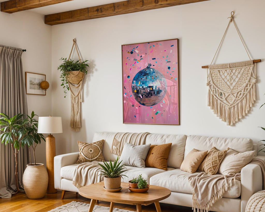 Modern Pop Art | Pink Disco Ball  Print | Retro Glam Home Decor wall art print, modern home decor, unframed artwork by Nomad & Nest