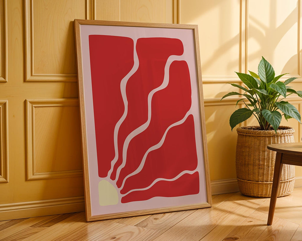 Abstract Red Flowing Lines Print | Mid Century Modern Art wall art print, modern home decor, unframed artwork by Nomad & Nest