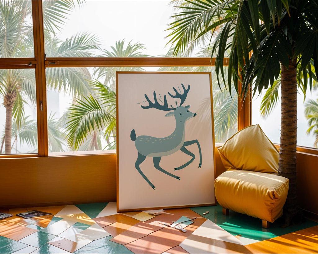 Blue Deer Fawn Print, Whimsical Nursery Art, Modern Woodland Decor wall art print, modern home decor, unframed artwork by Nomad & Nest