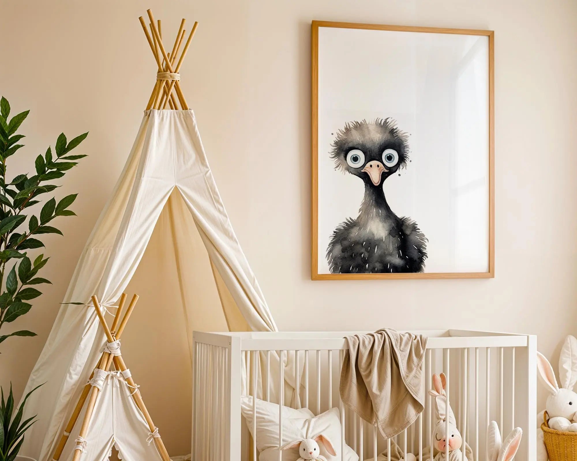 Playroom Ideas | Funny Ostrich Nursery Wall Art | Safari Animal Baby Print wall art print, modern home decor, unframed artwork by Nomad & Nest