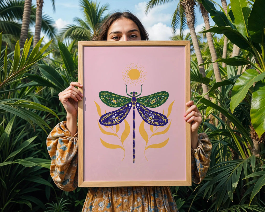 Dragonfly Botanical Art Print | Colorful Insect Illustration wall art print, modern home decor, unframed artwork by Nomad & Nest