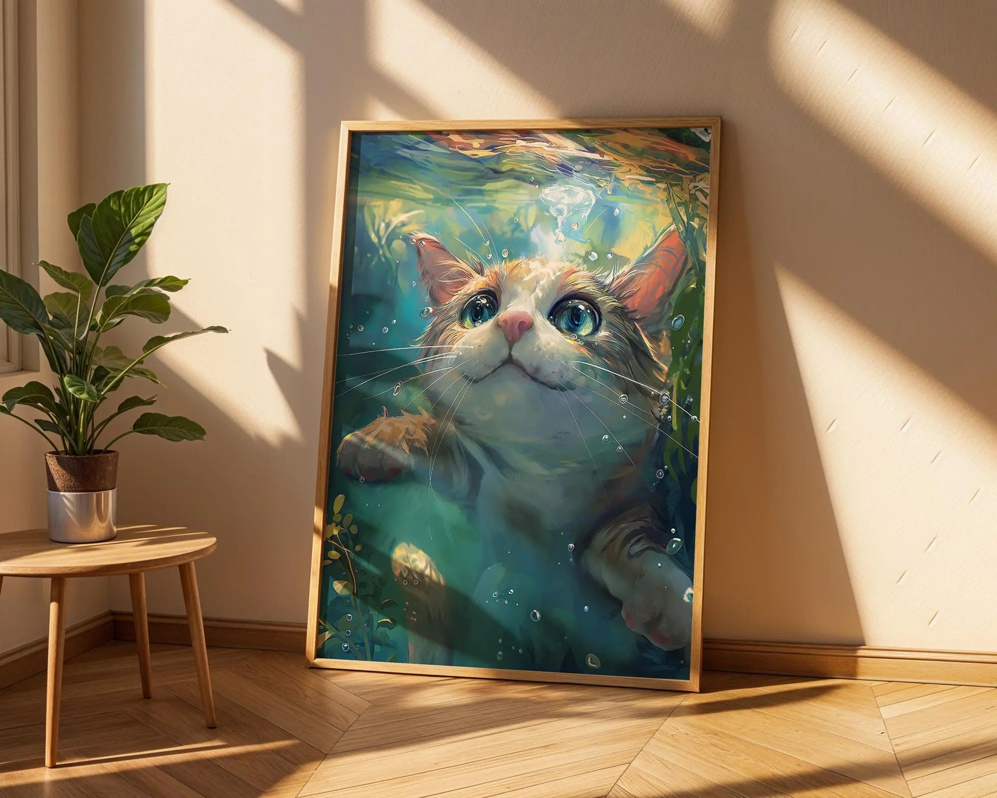 Whimsical Cat Print | Underwater Kitten Wall Art wall art print, modern home decor, unframed artwork by Nomad & Nest