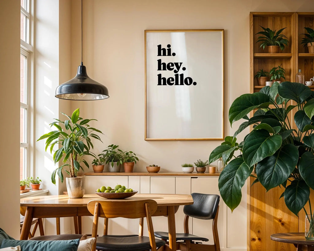 Hi Hey Hello Print | Minimalist Black Text Wall Art wall art print, modern home decor, unframed artwork by Nomad & Nest