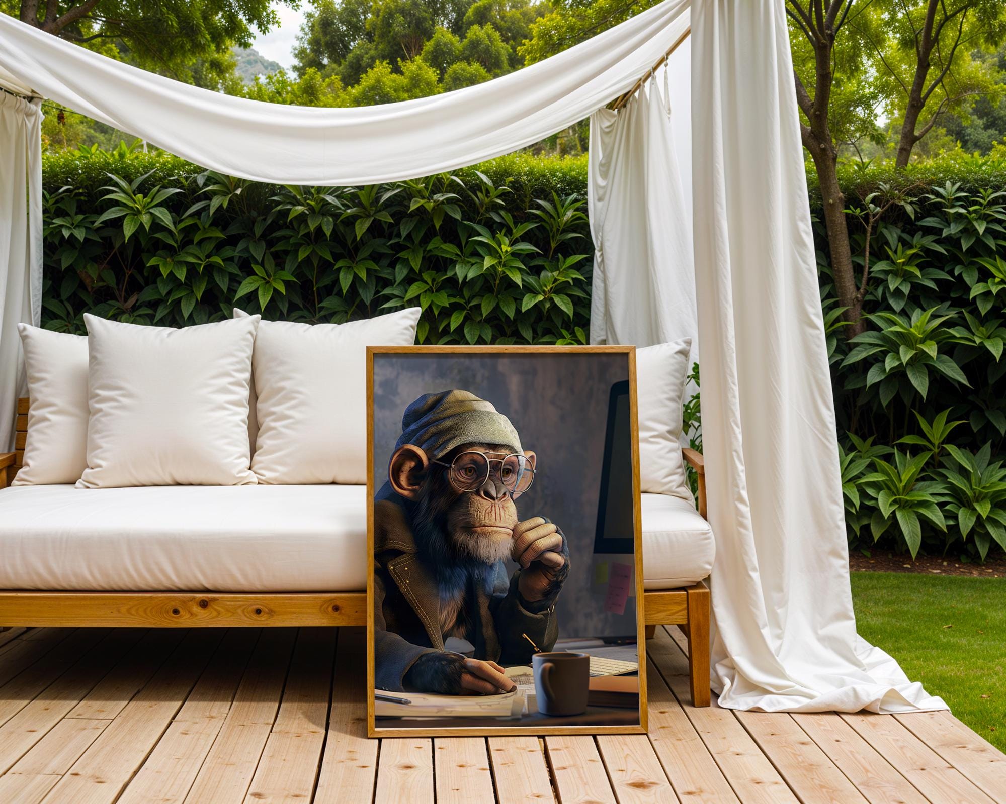 Thinking Chimp Art Print | Quirky Office Animal Portrait wall art print, modern home decor, unframed artwork by Nomad & Nest