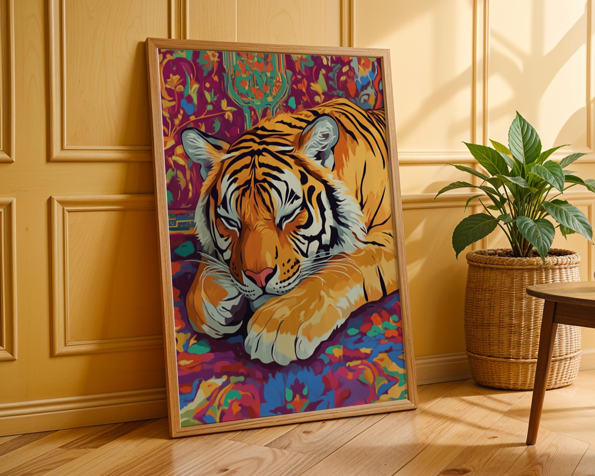 Sleeping Tiger Art Print | Bohemian Jungle Home Decor wall art print, modern home decor, unframed artwork by Nomad & Nest