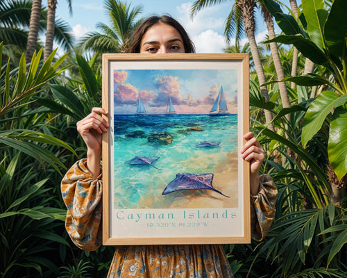 Cayman Islands Beach Print – Stingray Bay, Caribbean Travel Poster wall art print, modern home decor, unframed artwork by Nomad & Nest