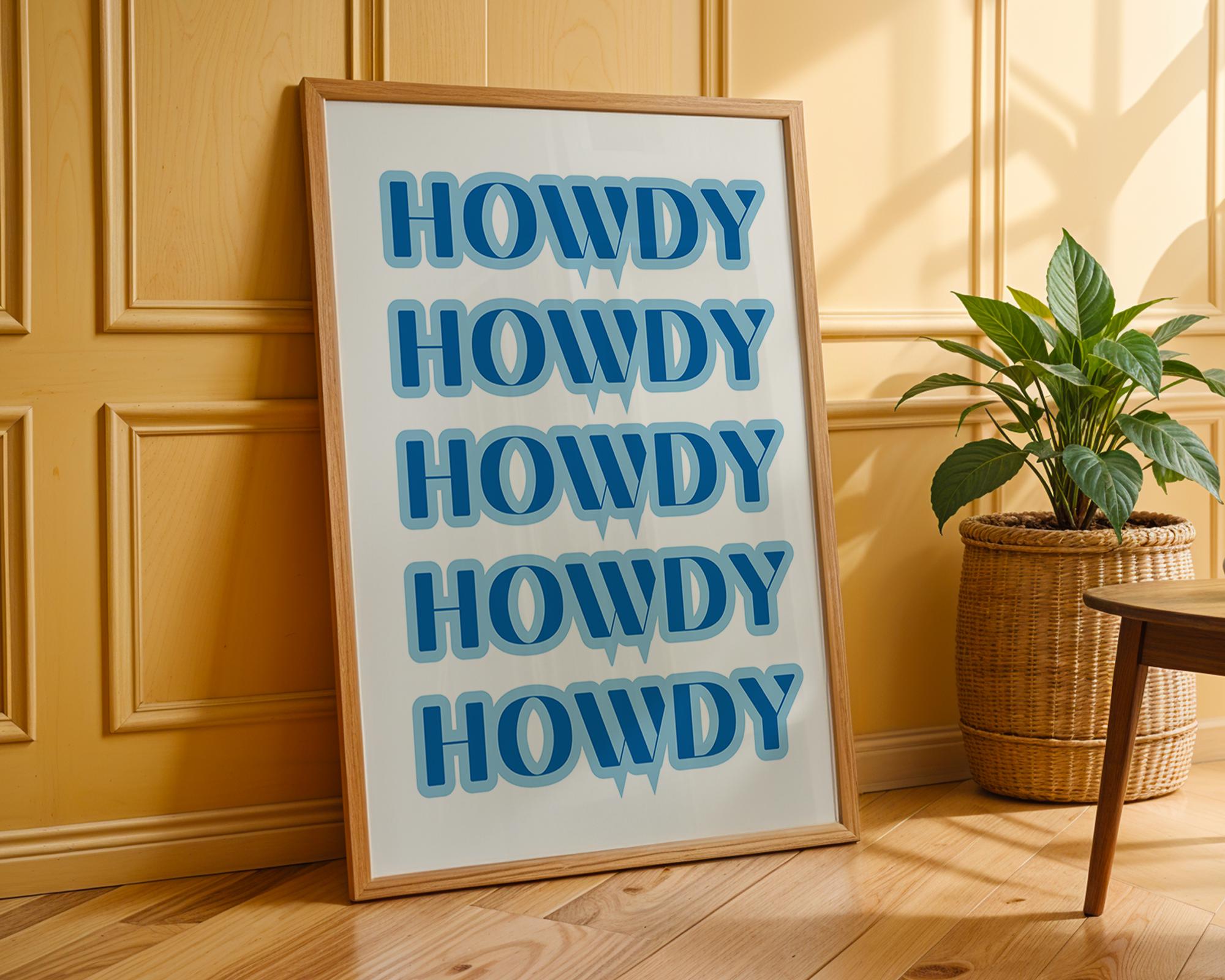 Howdy Typography Print | Blue Western Art, Pop Art Poster wall art print, modern home decor, unframed artwork by Nomad & Nest