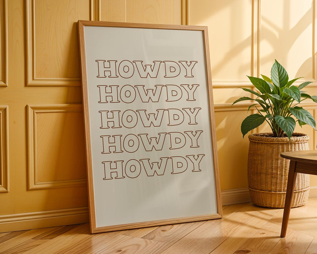 Howdy Print | Neutral Western Typography, Rustic Farmhouse Decor wall art print, modern home decor, unframed artwork by Nomad & Nest