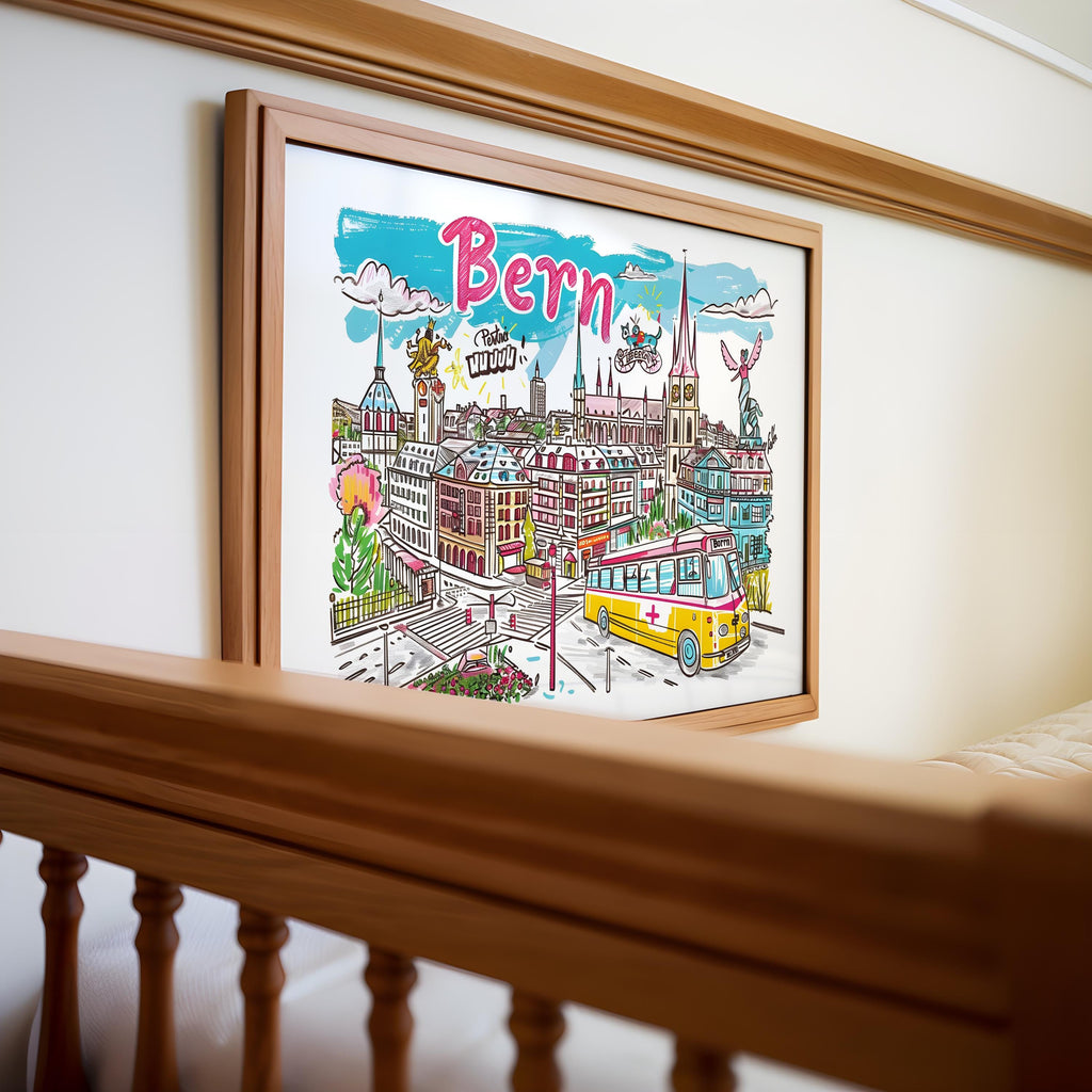Bern Switzerland Poster | Colorful Swiss Cityscape Art Print wall art print, modern home decor, unframed artwork by Nomad & Nest