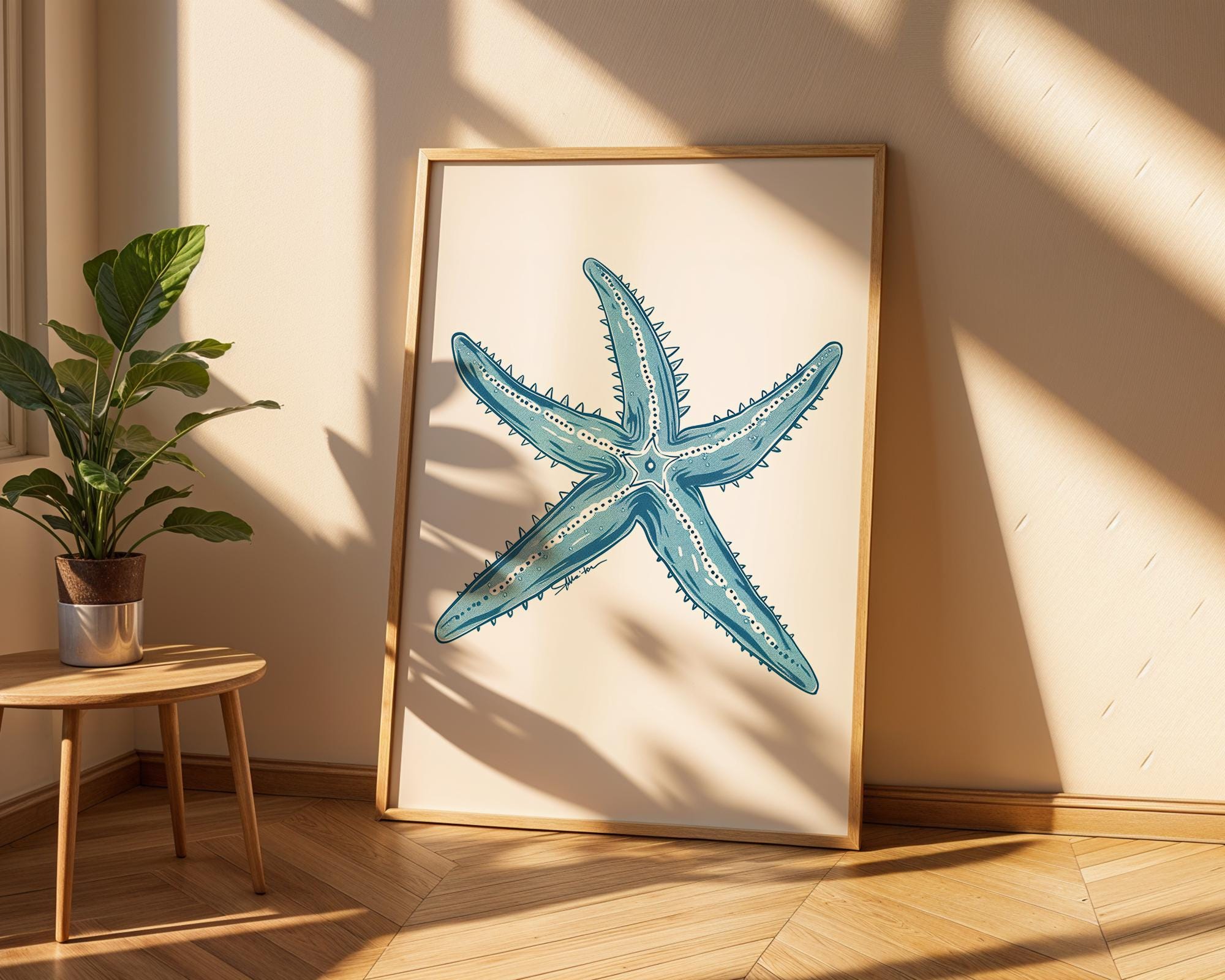 Blue Starfish Art Print | Coastal Nautical Home Decor wall art print, modern home decor, unframed artwork by Nomad & Nest