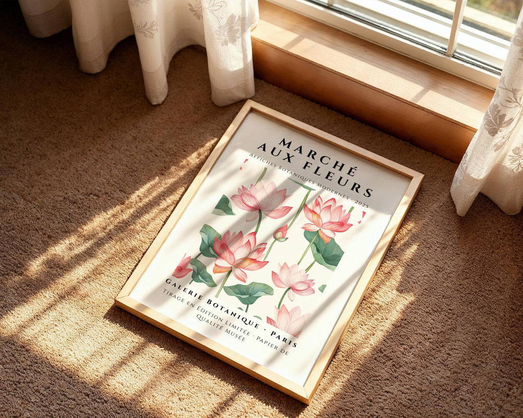 Pink Lotus Flower Botanical Print | French Art Poster wall art print, modern home decor, unframed artwork by Nomad & Nest