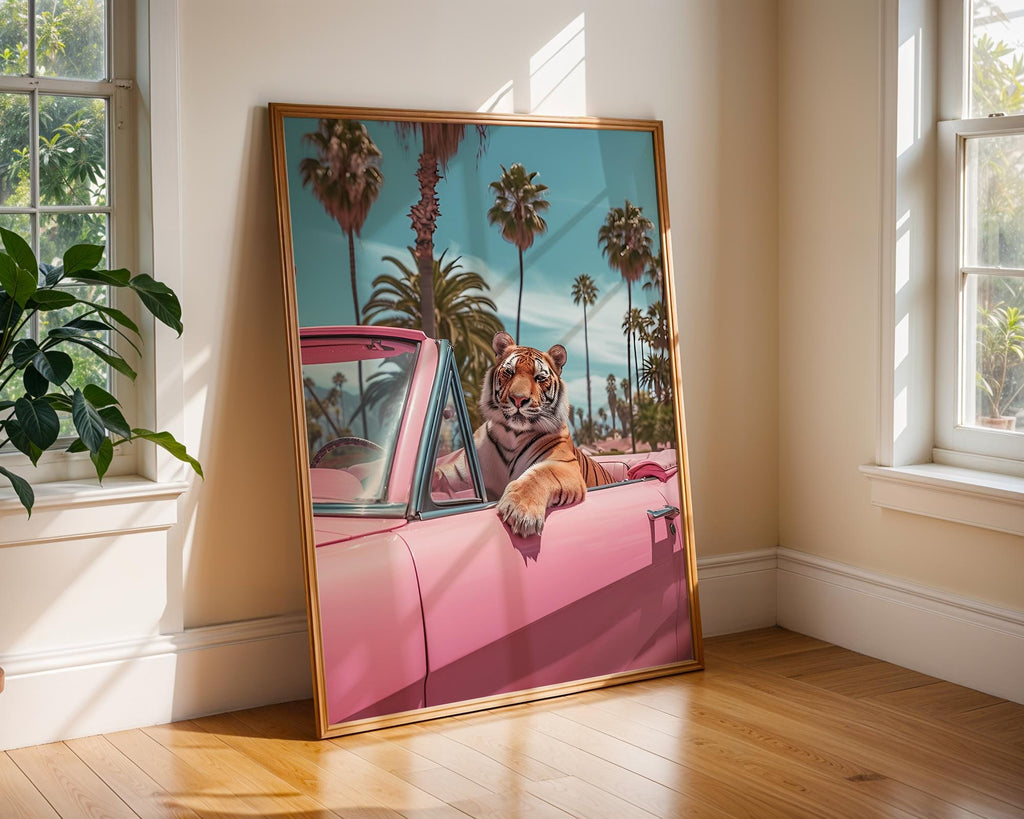 Colourful Prints | Tiger in Pink Convertible Art Print | Retro Jungle Poster wall art print, modern home decor, unframed artwork by Nomad & Nest